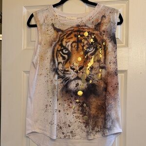 Boutique Women's White and Gold Tiger Tank Top